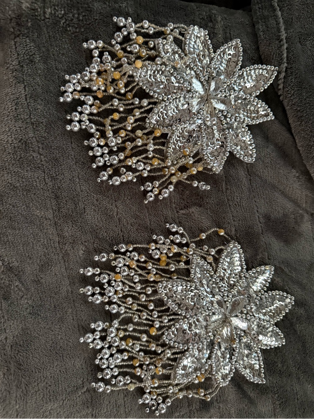 Silver Beaded Floral pins- Pair